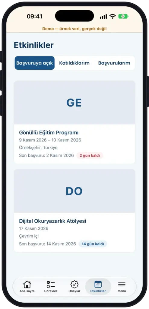 GZenter mobile events: programmes open for applications, with date, venue and an application deadline countdown.